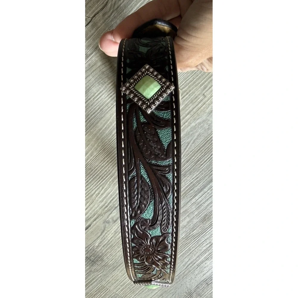 Ariat Girls Size 26 Western Leather Belt Turquoise Floral Tooled Concho Buckle